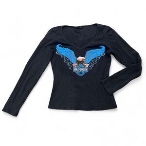 Y2K Harley Davidson Eagle Graphic Long Sleeve Biker Grunge B52